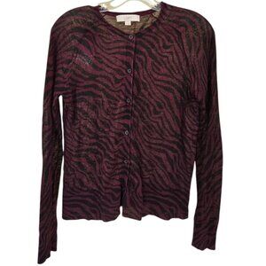 Loft Zebra Print Cardigan Women's M Semi Sheer Zebra Print Burgundy Black